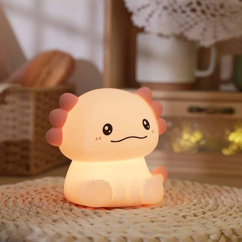 Pink Axolotl LED Night Light USB Rechargeable Touch Lamp 3 Levels Brightness Timing Light Cute Animal Bedside Lamp Gift for Kids