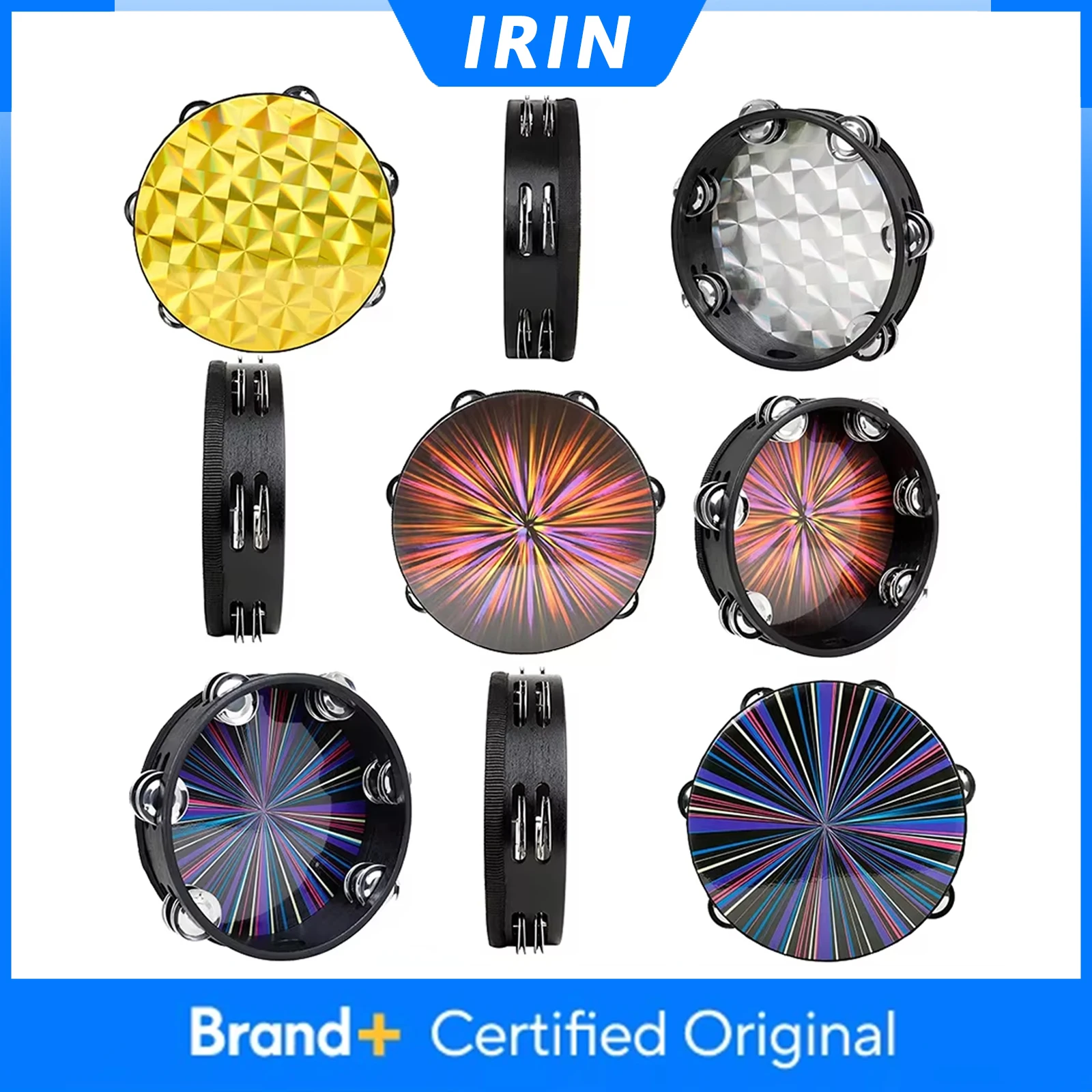 IRIN 8 Inch Tambourine Hand Drums Accompaniment Double Row Hand Bell Tambourine Children Percussion Musical Instruments