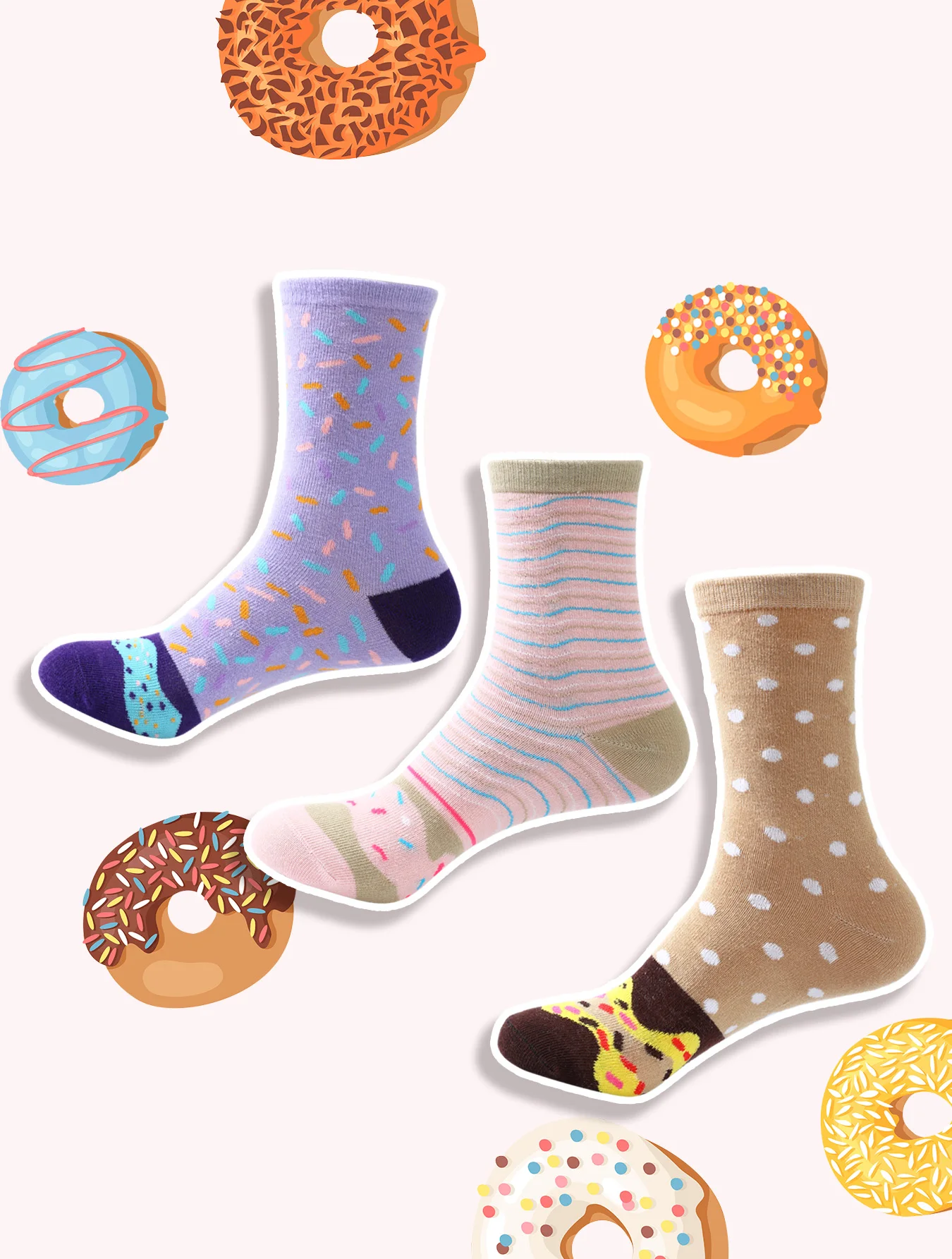 3 Pairs of Mid-Calf Socks for Men and Women, Novelty and Fun Donut Chocolate Gift Box Socks, European and American Fashion Style, Comfortable and Breathable, Suitable for Gifting to Mom, Lover, Party, Casual, Novelty Gifts, Valentine's Day, Christmas, New Year, Unisex, Autumn and Winter Style, All-Season Style, Cute and Fun Socks