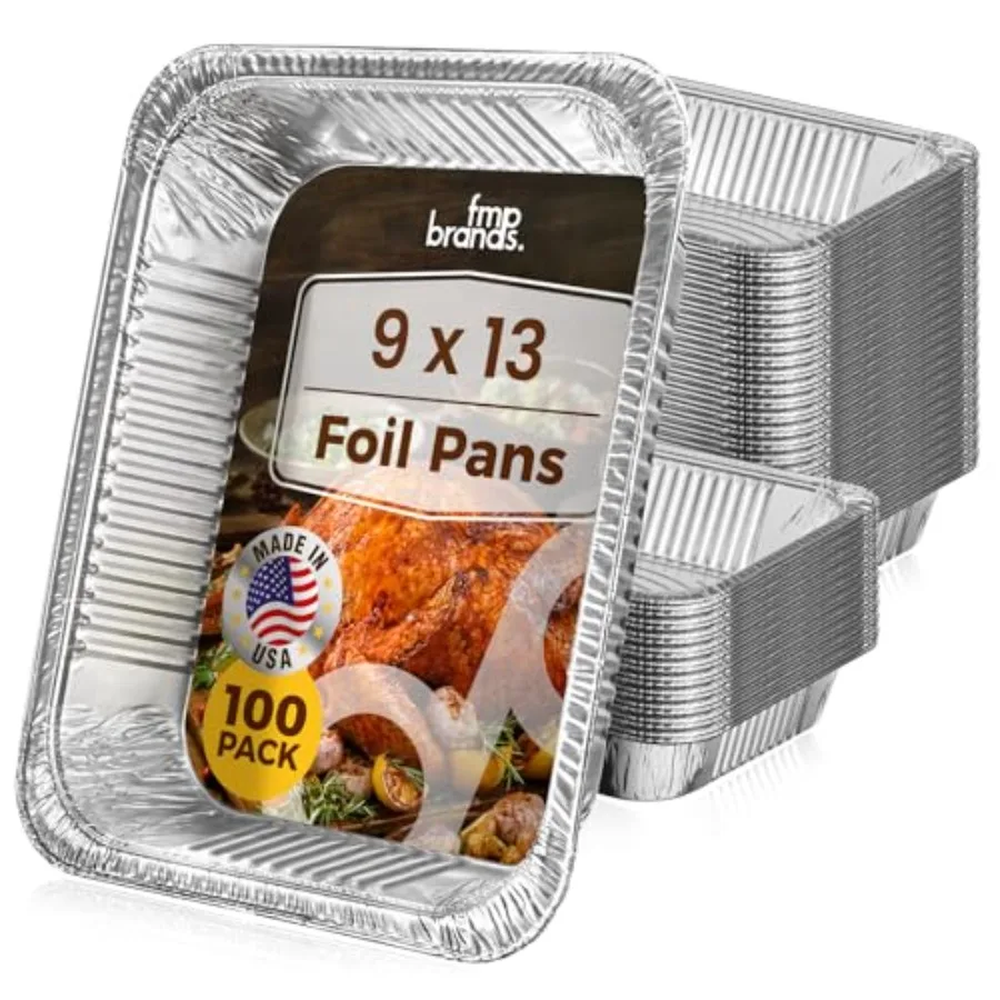 

100 Pack 9x13 Aluminum Foil Pans - Heavy Duty Half Size Baking Pans Disposable for Roasting Cooking Serving and Freezing - Tin