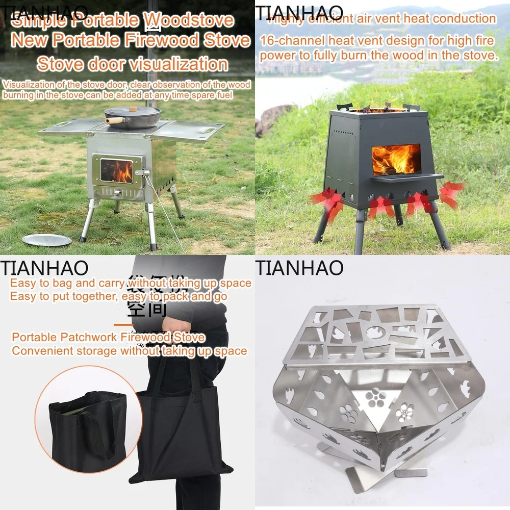Portable Rocket Stove for Camping Picnic Barbecue Outdoor Cooking Folding Fire Pit Wood Burning Heater Emergency Survival