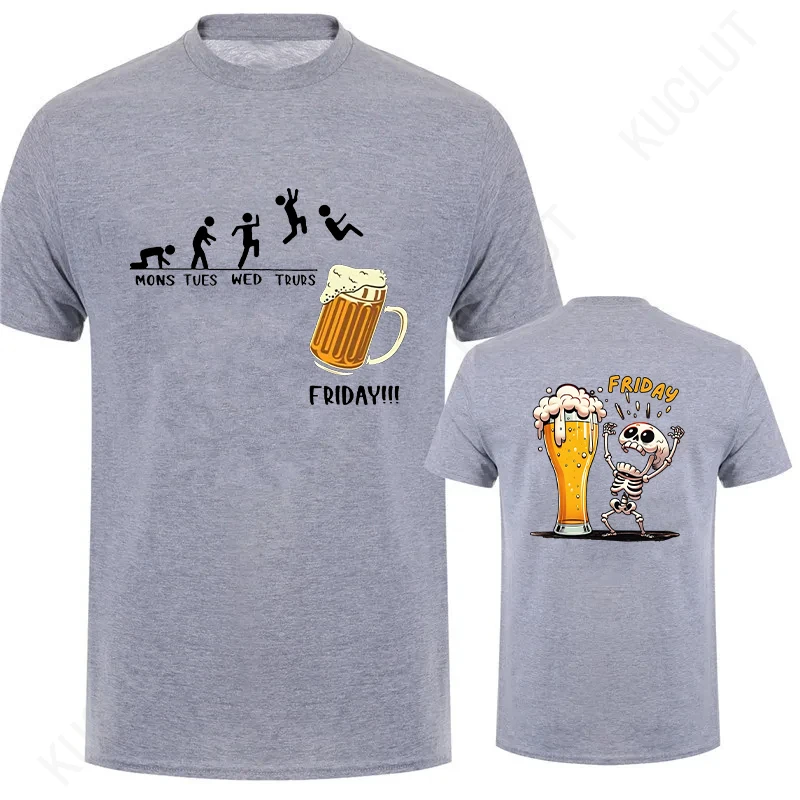 Funny Men's T Shirt Skeleton Enjoying FRIDAY Beer Day T-Shirt Finally Friday for Drink Lover Male Fashion Short Sleeve Tees image 5