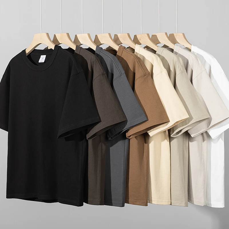 تي شيرت أمريكي من القطن الخالص بوزن ريترو مع ثلاثة إبر صيفي بلون سادة فضفاض ومتعدد الاستخدامات بنصف كم #1