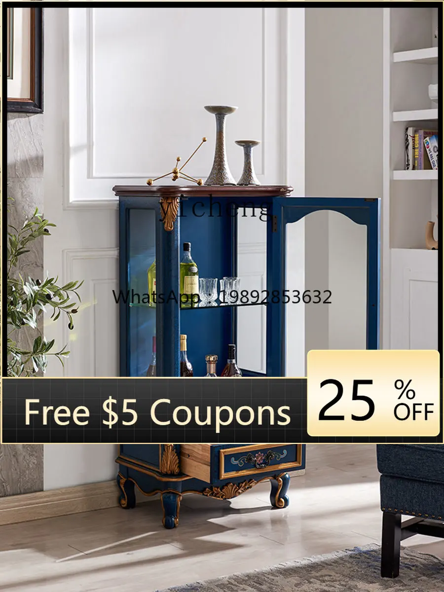 

Solid Wood Single Door Wine Cabinet Living Room Glass Door TV Side Cabinet Retro Display Low Cabinet Wall Storage