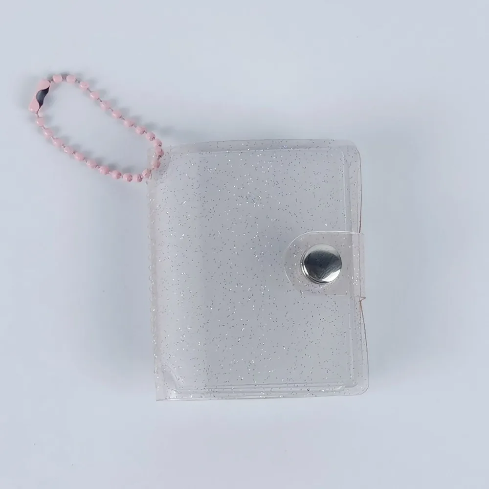 

1/2inch Mini Photo Album With Keychain Simple Storage Photo Card Holder PVC Snap Button Design Portable Pocket Album