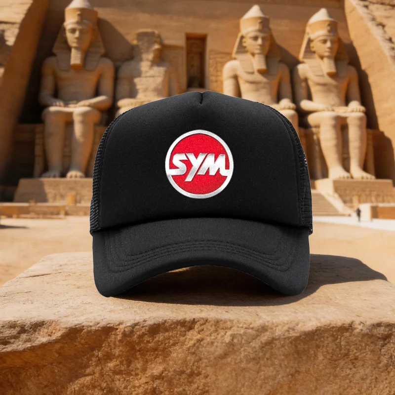 Unisex SYM Red Background Silvery Brand Logo Mesh Baseball Cap Duckbill Hat Running Walking Camping Hat - Multiple Colors Availa