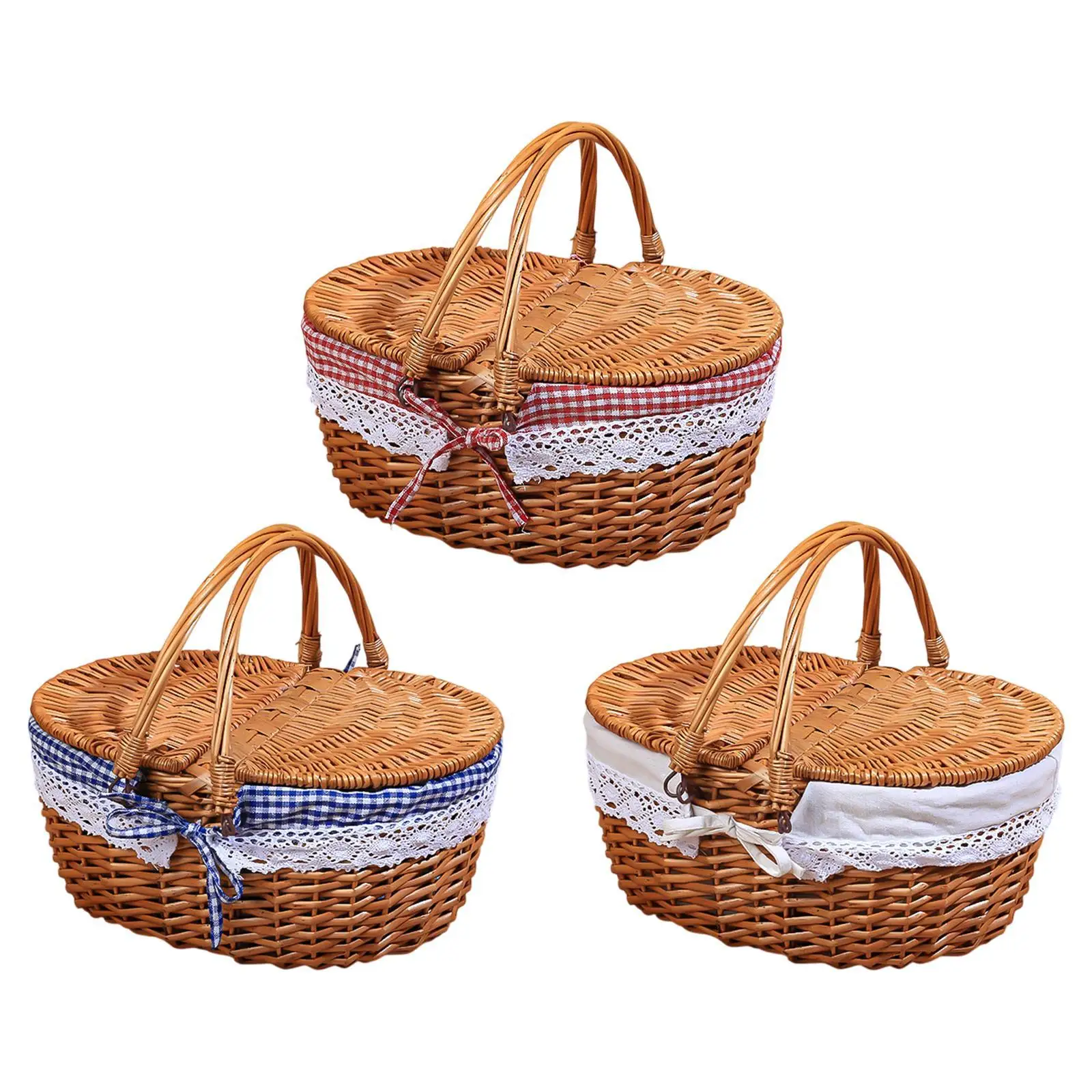 

Picnic Basket with Lid and Handle Woven Body for Parties Outdoor Home Decor