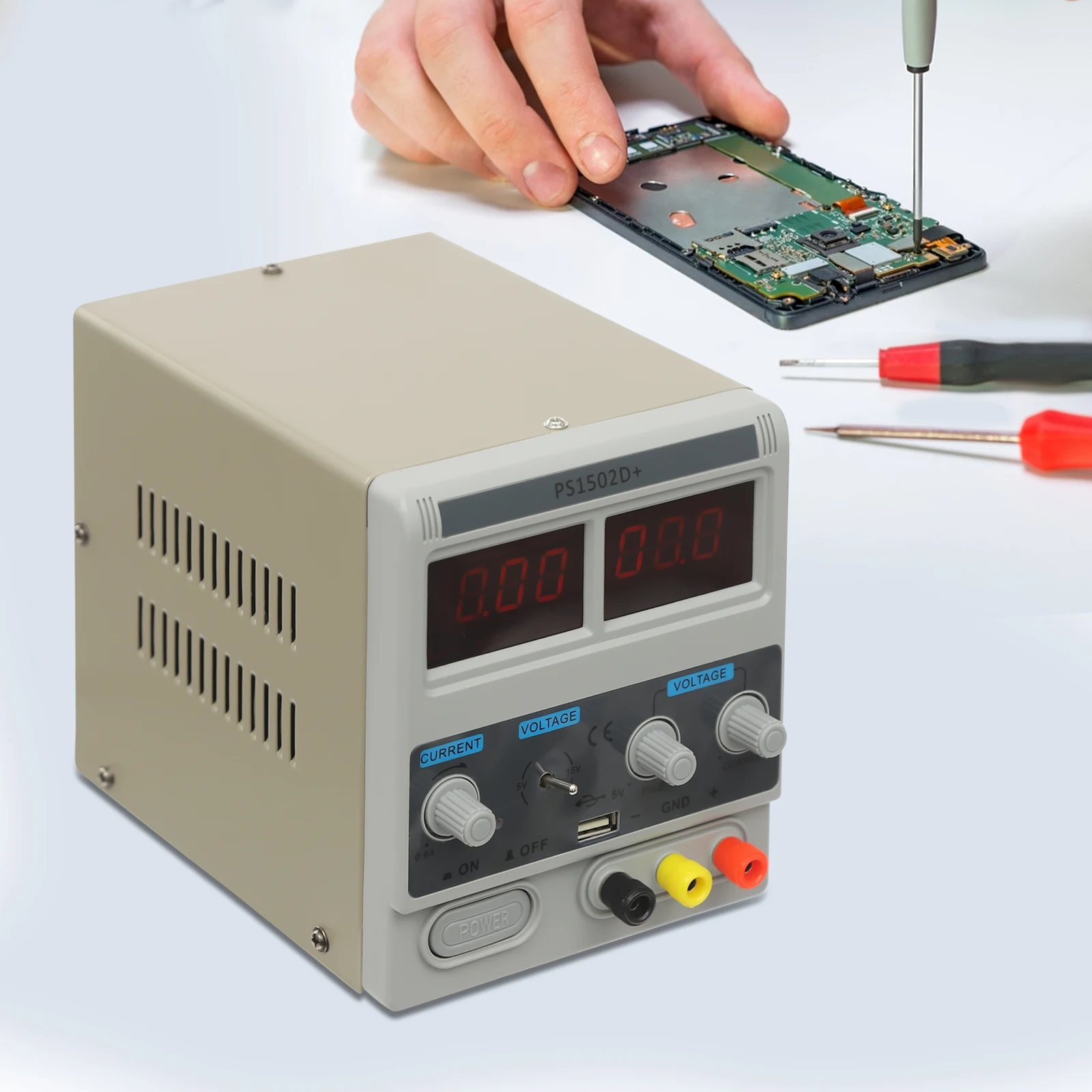 Alimentation cc réglable de haute précision 0-15V 0.6-2A, banc de laboratoire à affichage numérique pour la réparation de téléphones, équipement de test LED