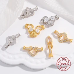 S925 Sterling Silver Bow Heart Pearl Clasps End Connector Closure Clasp for DIY Necklaces Jewelry findings making SK49