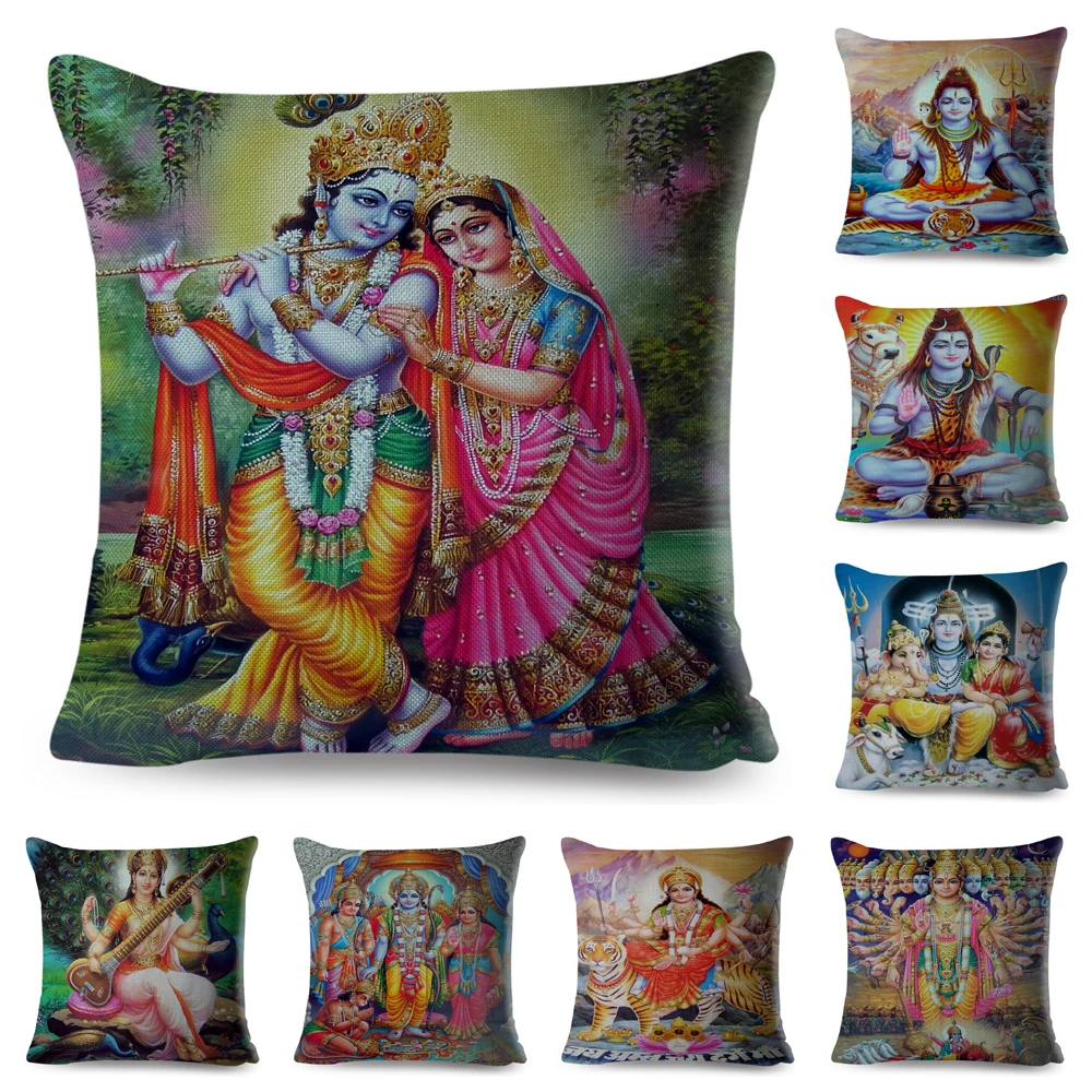 Colorful Indian Mythology Shiva Pillow Case Decorative Buddhism Cushion Cover for Sofa Car Home Polyester Pillowcase 45x45cm