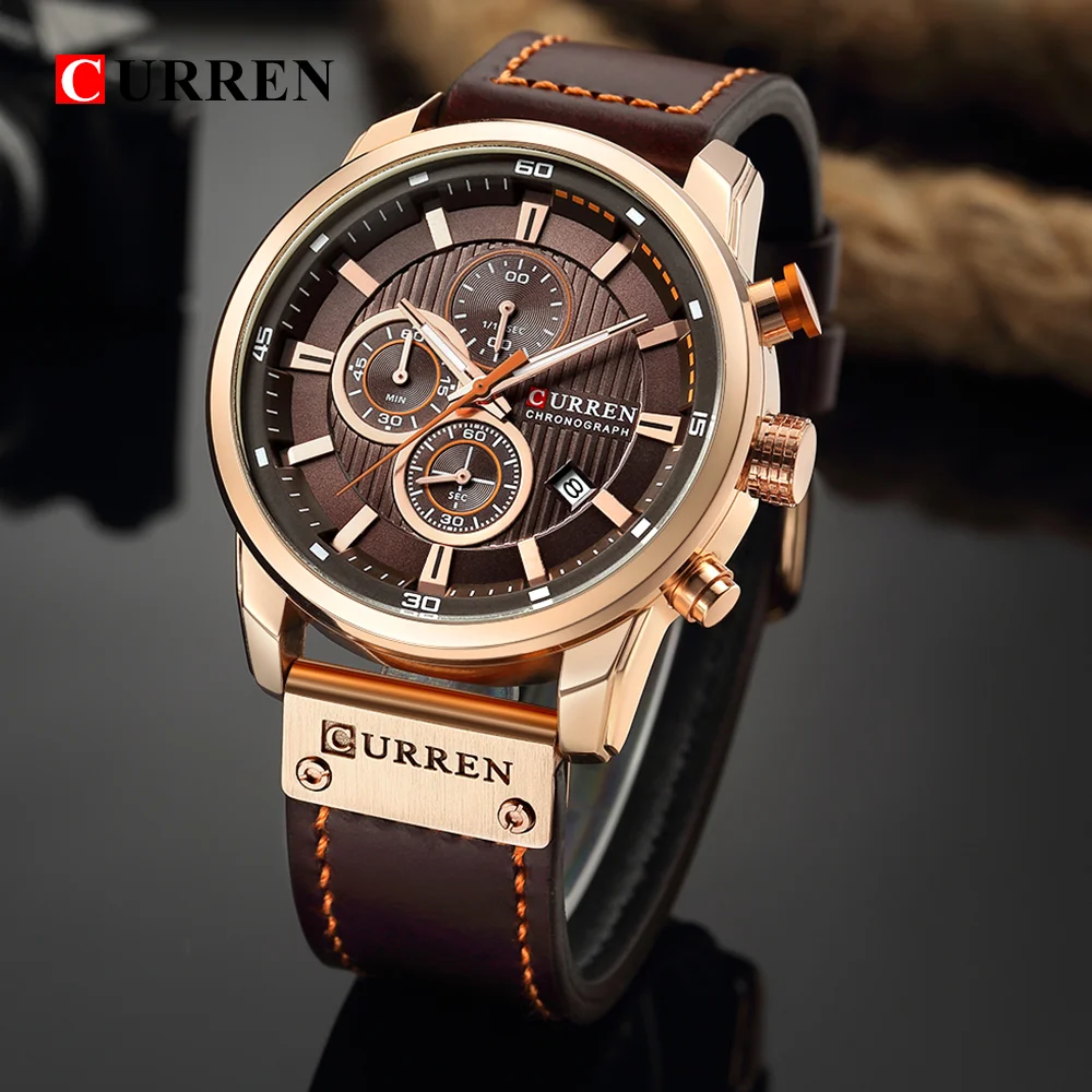 CURREN 8291 Quartz Leather Watch Big Dial Casual Business Calendar Waterproof Relogio Masculino