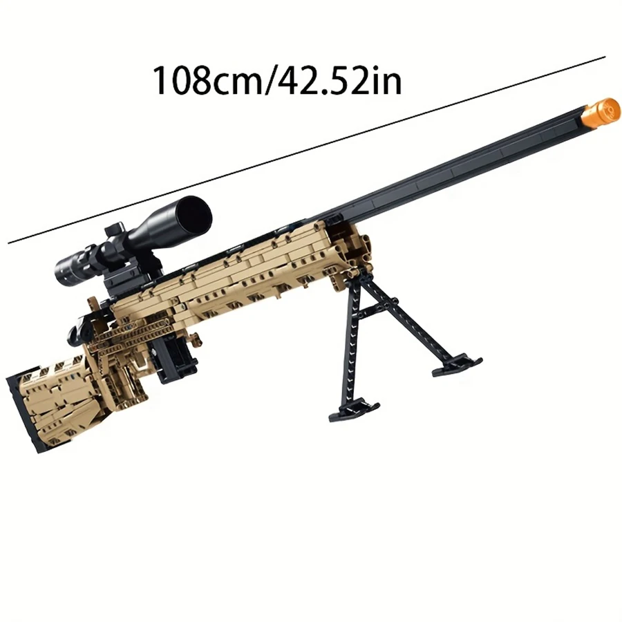 Pistola de bloques de construcción de 1000 piezas, pistola de bloques de construcción M24 para rifle de francotirador, pistolas negras y marrones. Un regalo para entusiastas de los bloques de construcción.