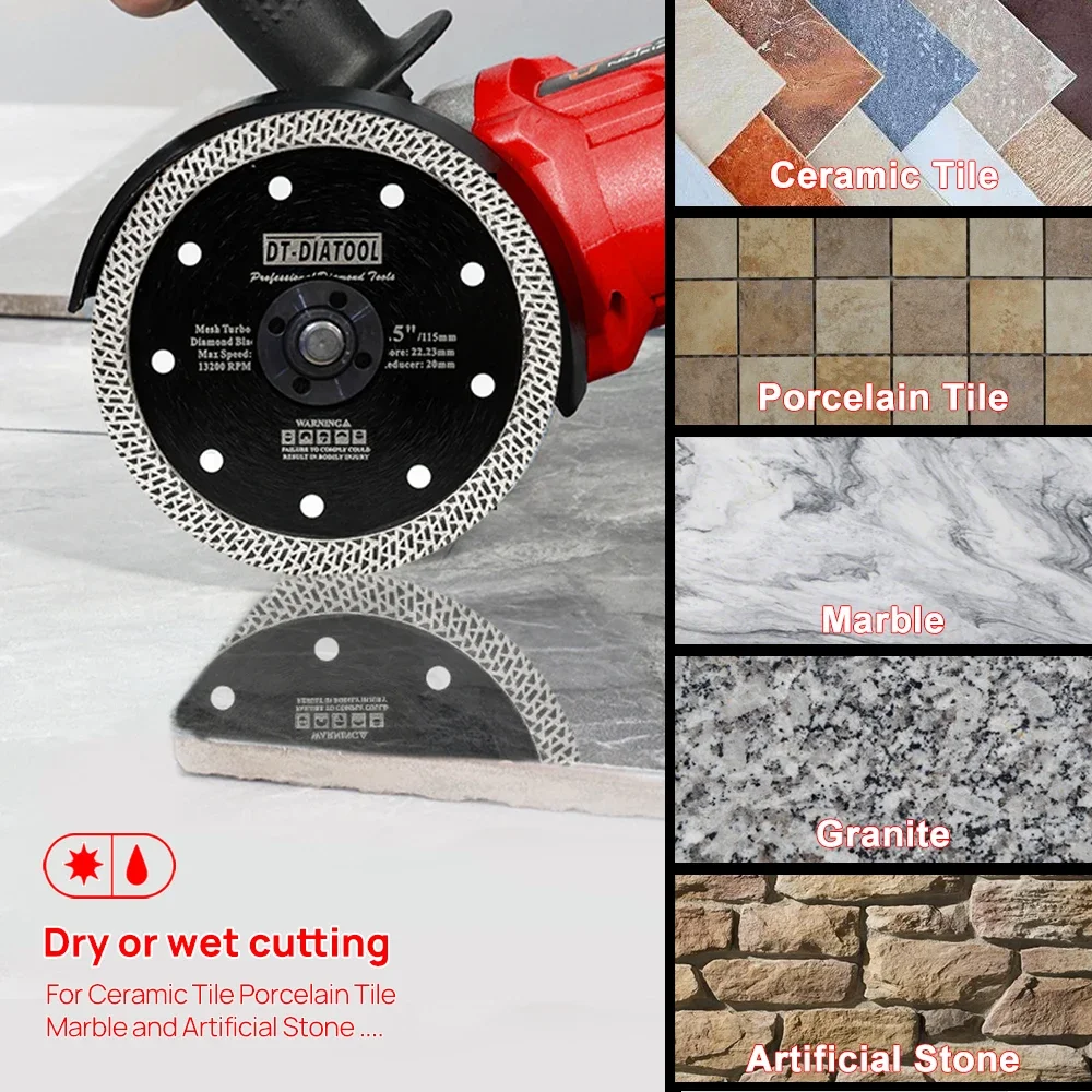 Diatool 1pc Dia 4 to 9inch Diamond Saw Blade Mesh Turbo Cutting Disc Wheel Cutting Disc Hard Stone Granite Tile Marble Masonry