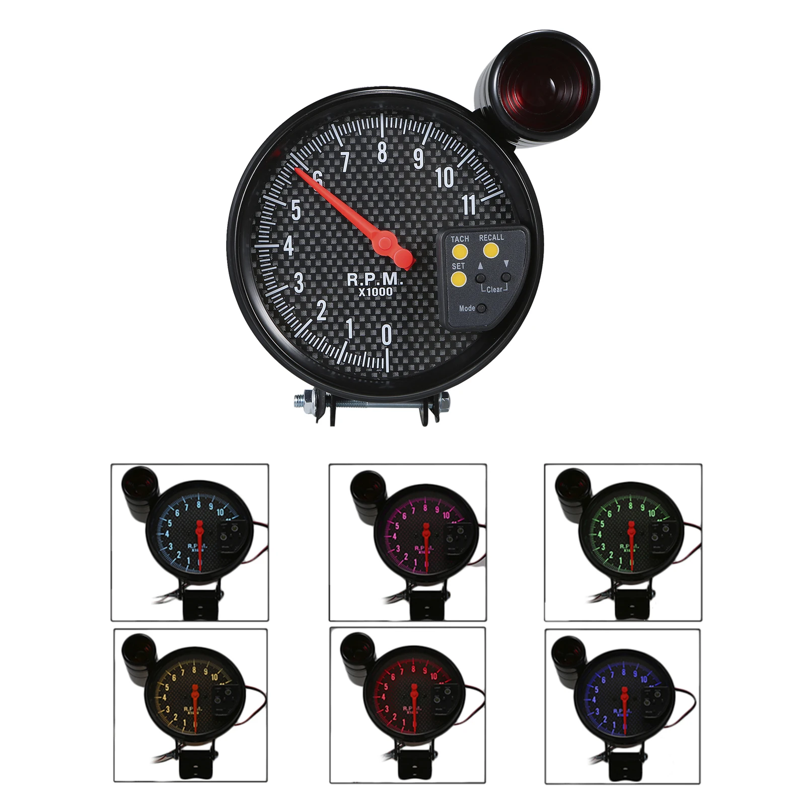 5 Inch Diameter Tachometer Carbon Fiber Face 7 Colors Optional With LED Pointer Tachometer Gauge with LED Background Light