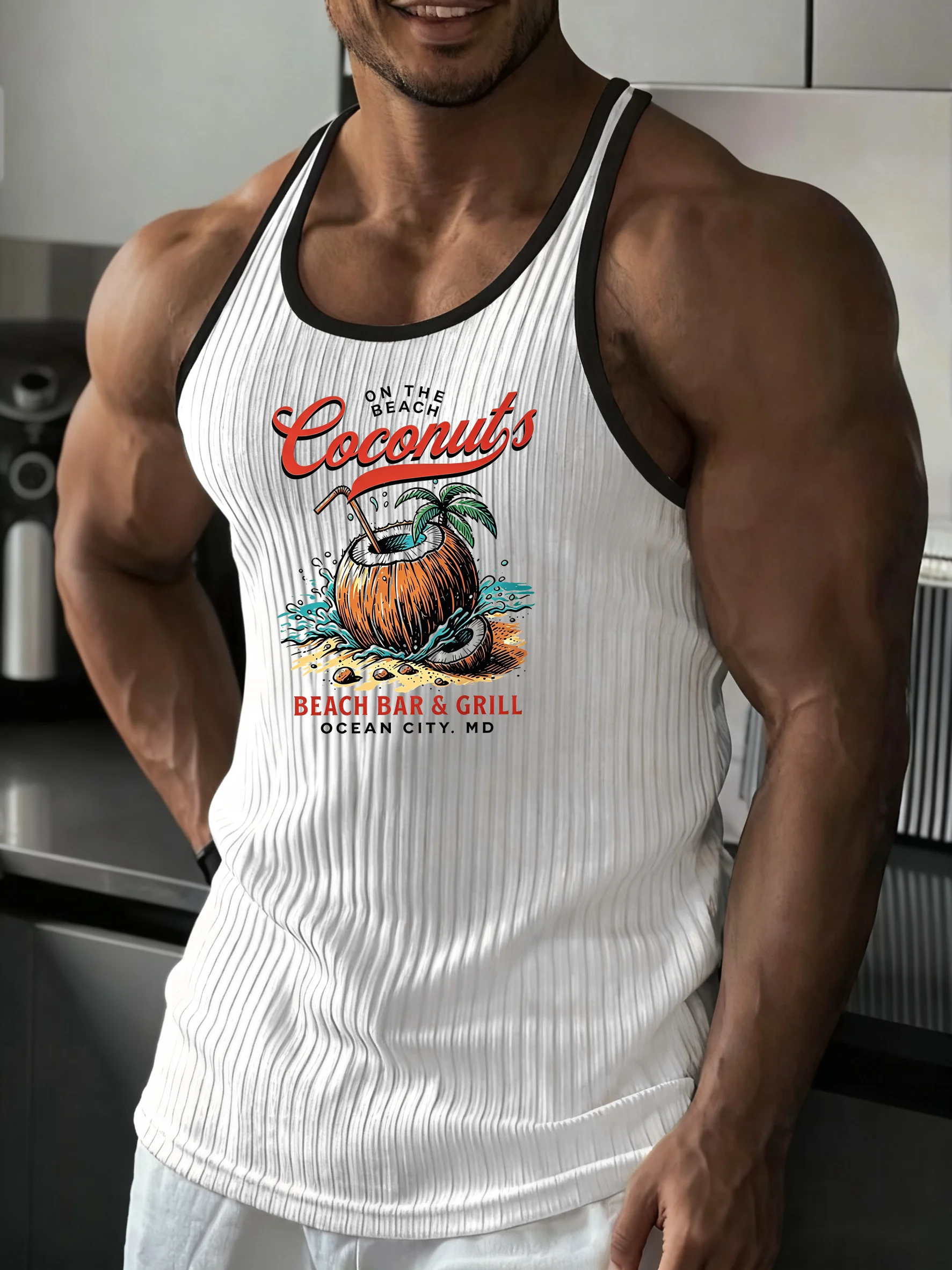 New summer sports vest men's sleeveless summer knitted vertical stripe casual slim fit men's comfortable patchwork sports vest