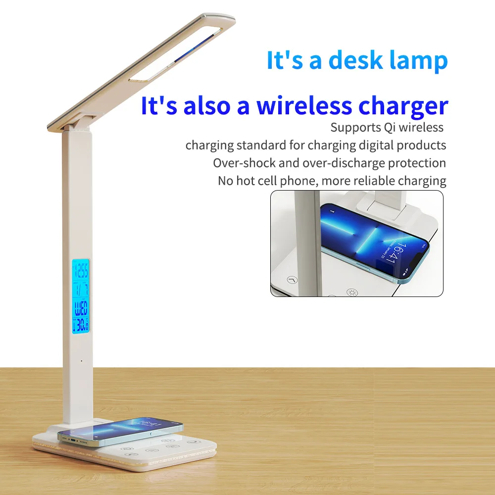 Intelligent Wireless Charging Desk Lamp Ceative Digitial Display LED Light Folding Clock Table Lamp