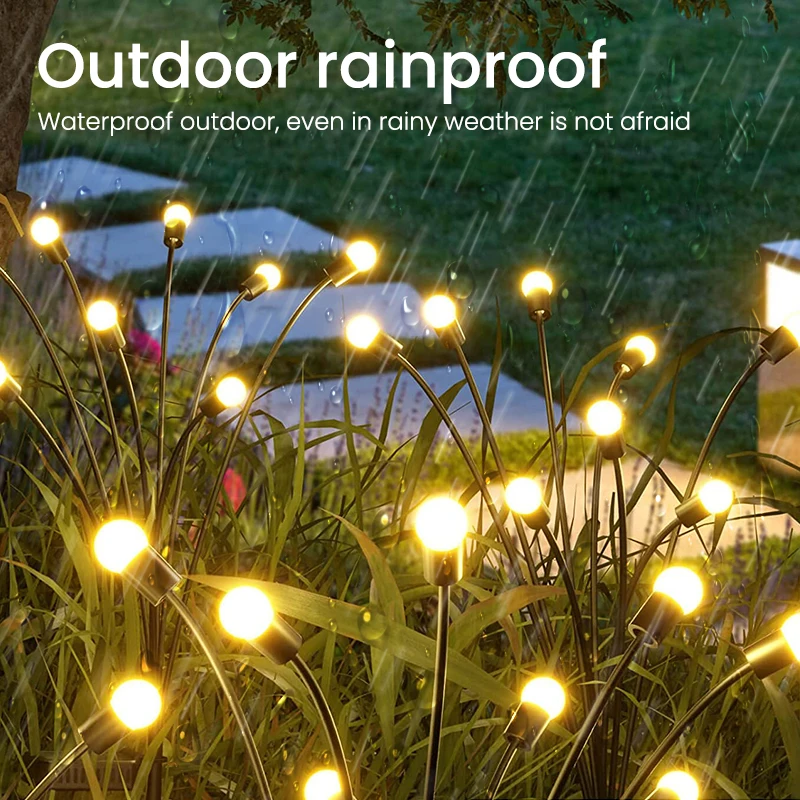 Solar LED Firefly Lâmpada Outdoor Luz chão Jardim Decoração Impermeável Jardim Casa Lawn Fireworks Luz Piso Natal