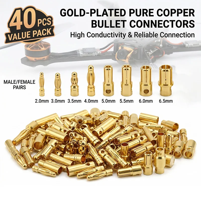 

40Pcs Aircraft model pure copper banana head 2.0 3.0 3.5 4.0 5.0 5.5 6.0 6.5 8.0mm banana plug motor electrical adjustment