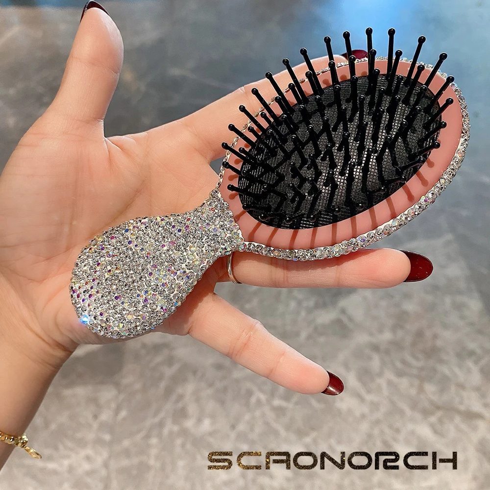 SCAONORCH Luxury Mini Airbag Comb Sparkling Rhinestone Portable Travel Massage Hair Comb Girl Hairdressing Styling Beauty Tool