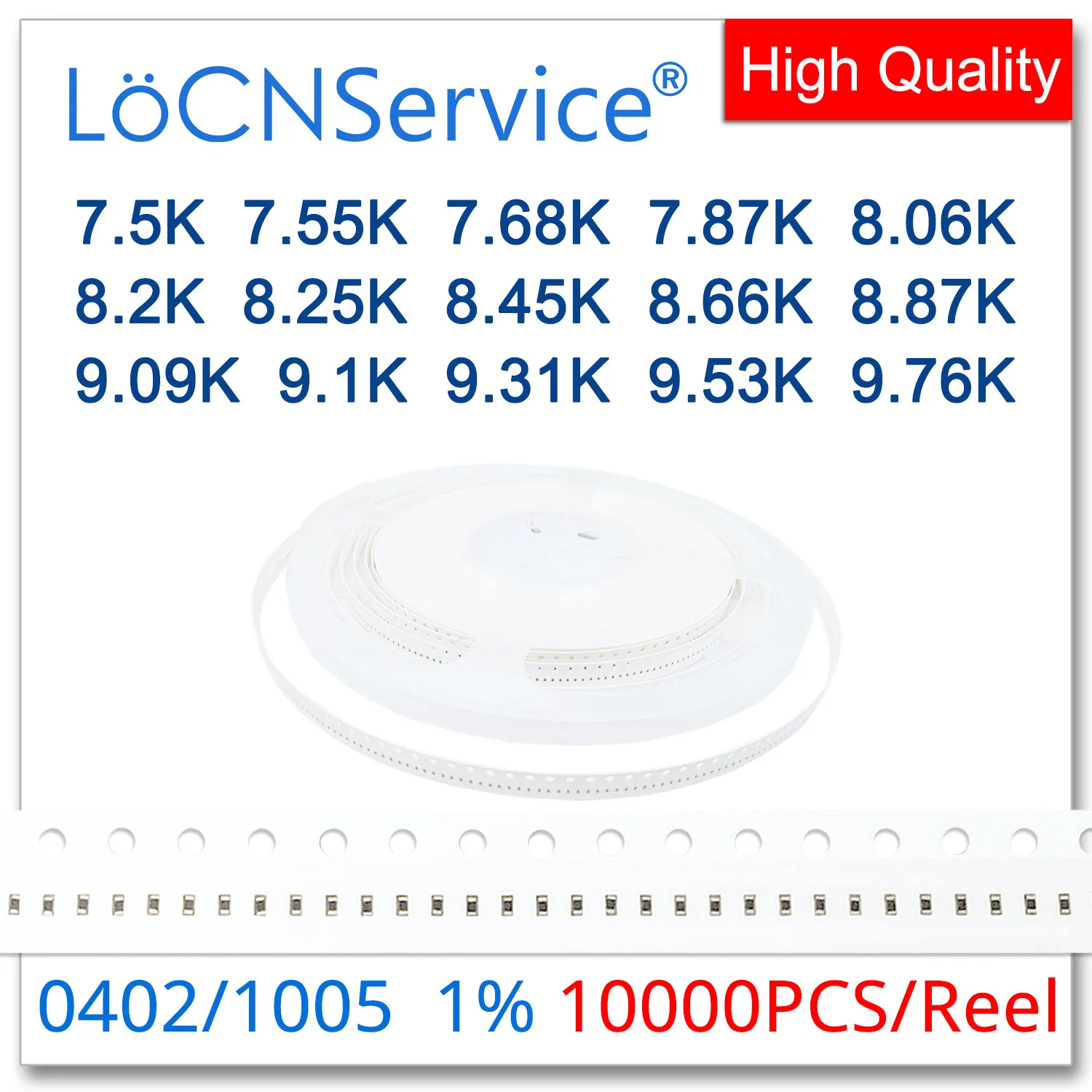 LoCNService 0402 1% 10000PCS 7.5K 7.55K 7.68K 7.87K 8.06K 8.2K 8.25K 8.45K 8.66K 8.87K 9.09K 9.1K 9.31K 9.53K 9.76K ตัวต้านทาน