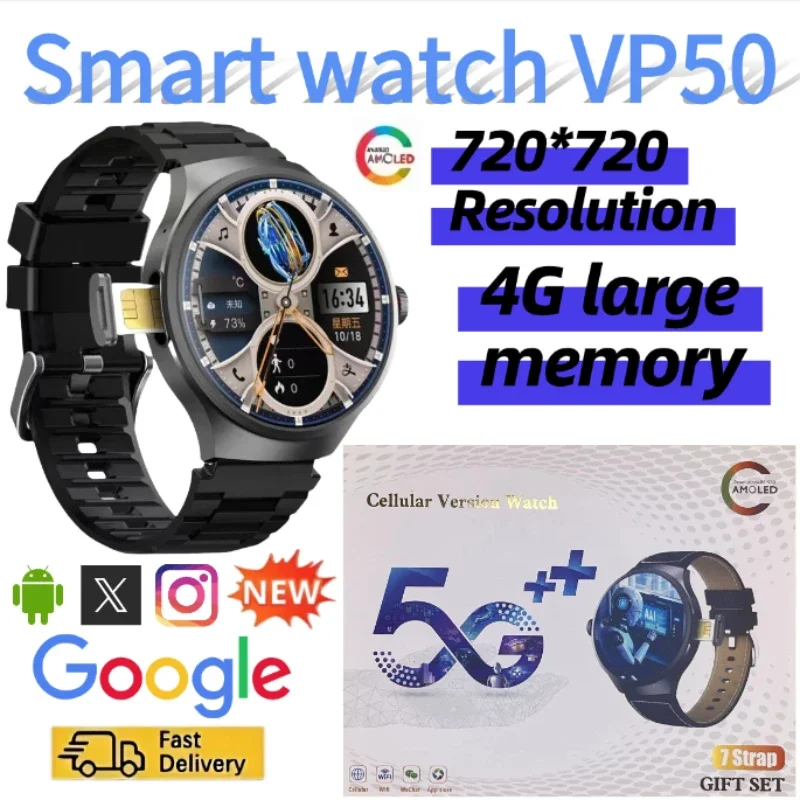 

VP50 Smart Watch 5GAndroid Smartwatch 1.75'' Amoled Larger Screen 1500Mah Battery 800W Rotary HD Camera GPS WIFI app Download