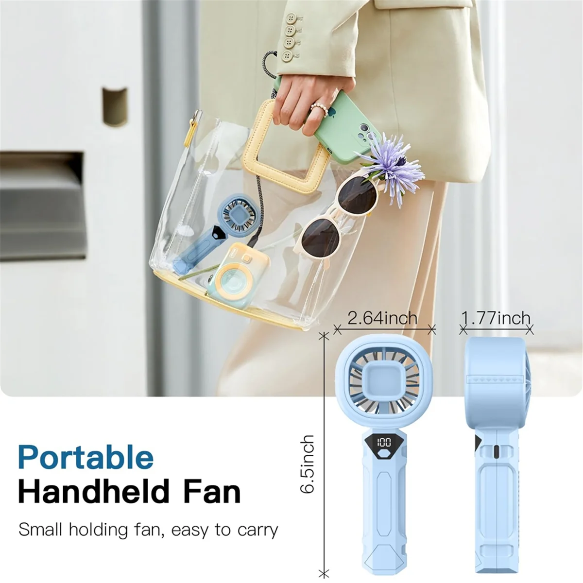 

Портативный ручной вентилятор, персональные мини-вентиляторы с цифровым дисплеем, 3 скорости ветра, ручной USB-вентилятор с аккумулятором 3000 мАч