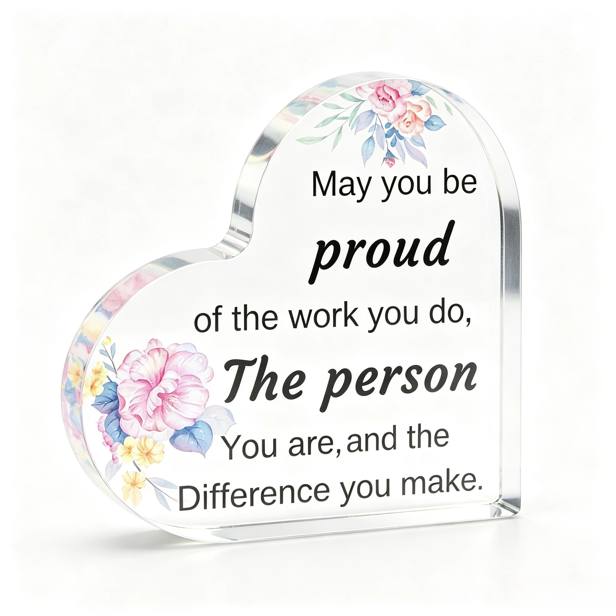 Gentle Watercolor Peony Blossom Heart‑Shaped Acrylic Ornament, Affirming Home Tabletop Decor