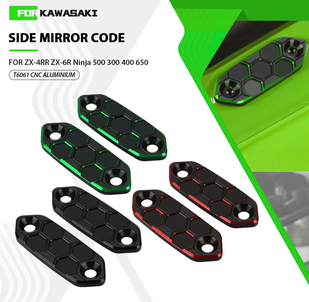 

For Kawasaki Ninja 300 400 500 650 ZX-6R ZX-4RR ZX-4R Motorcycle Rear View Side Mirrors Bracket Hole Cap Clamp Cover ZX6R ZX 4R