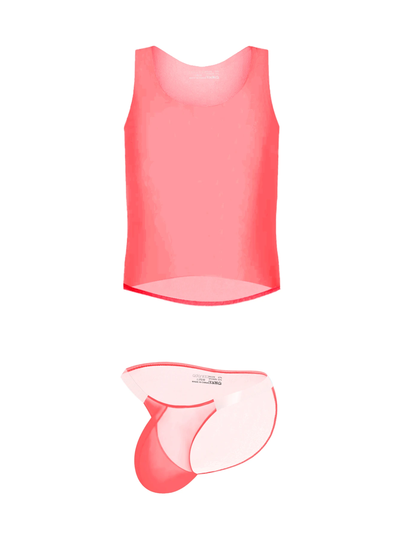 ADANNU Volledig transparant mesh GAY hoge elasticiteit sneldrogend ademend slank herenvest panty set transparant