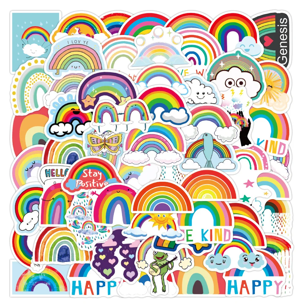 50/100Pcs Novelty Cute Kawaii Cartoon Rainbow Clouds Stickers PVC Waterproof Stickers Decals For Kids Boys Girls Toys Gifts