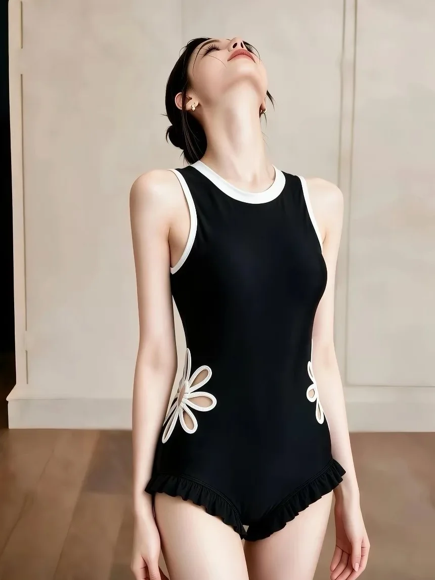 Alice One-Piece Swimsuit Women's New Slimming Belly Covering Simple Conservative Small Chest Gather Hot Spring Swimming Suit