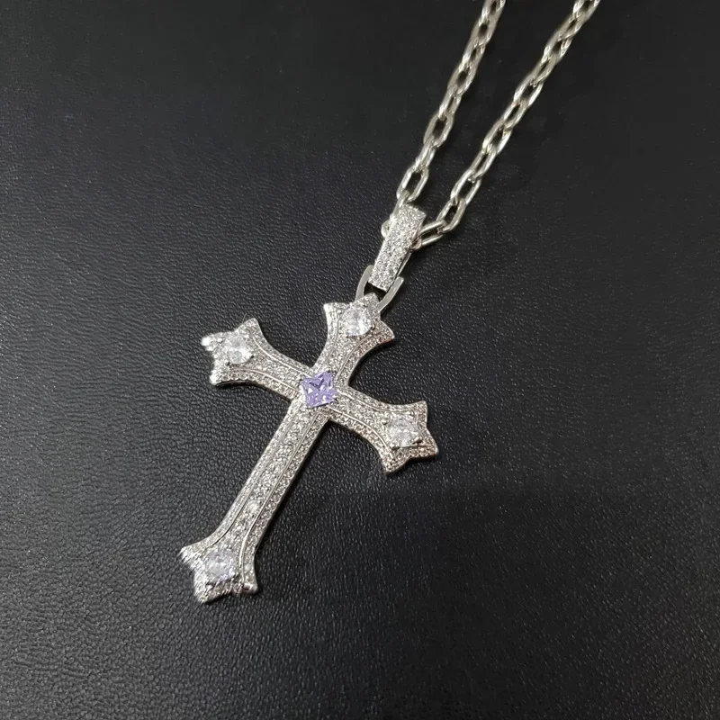 MDL 모이사나이트. 남성용 뉴 크로스 힙합 펜던트 18K 도금 지르코니아 펜던트 커플 목걸이