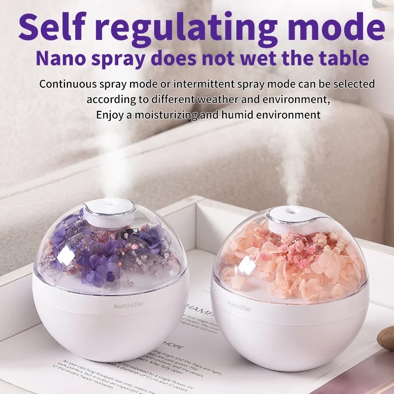 

1PC USB Powered Preserved Flower Humidifier with Night Light & 2 Mist Modes - Mini Air Humidifier for Valentine's Day Gift