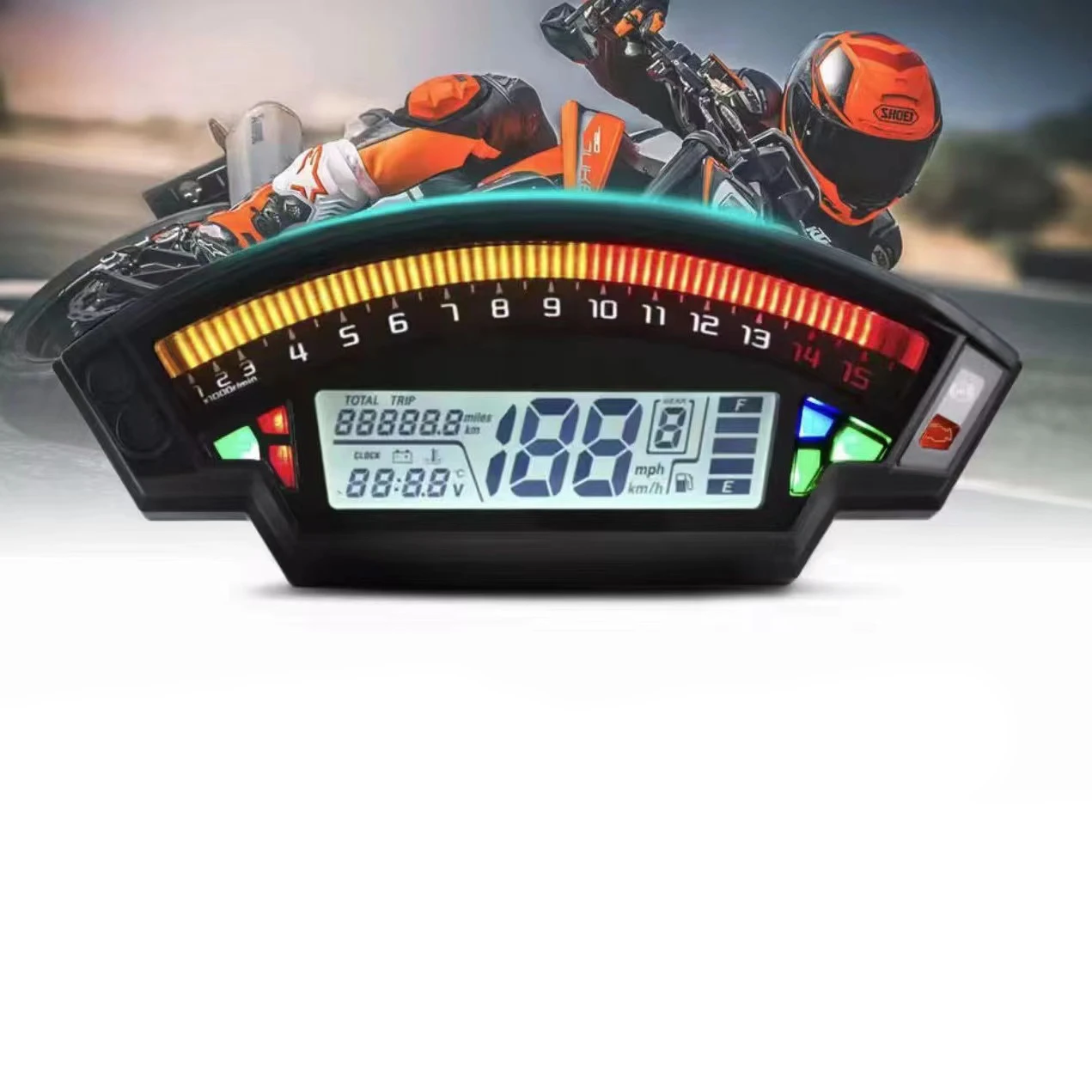 Motorcycle instrument modified LCD assembly display color odometer speed variable water temperature meter universal