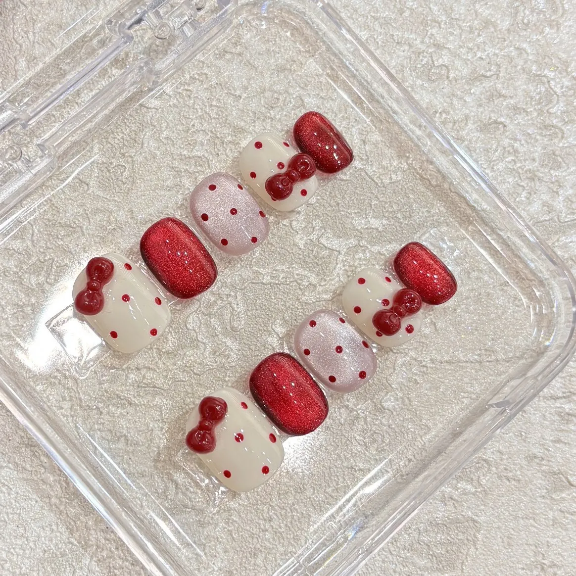 10 pezzi quadrati corti carini e bianchi occhi di gatto effetto unghie finte punte per unghie finte per donne e ragazze look quotidiano primavera estate