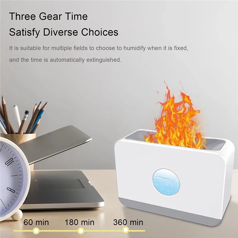 Diffuseur d'huiles essentielles avec lumière flamme, humidificateur d'air, diffuseur d'arômes à facettes pour la maison et le bureau, noir, 220ml