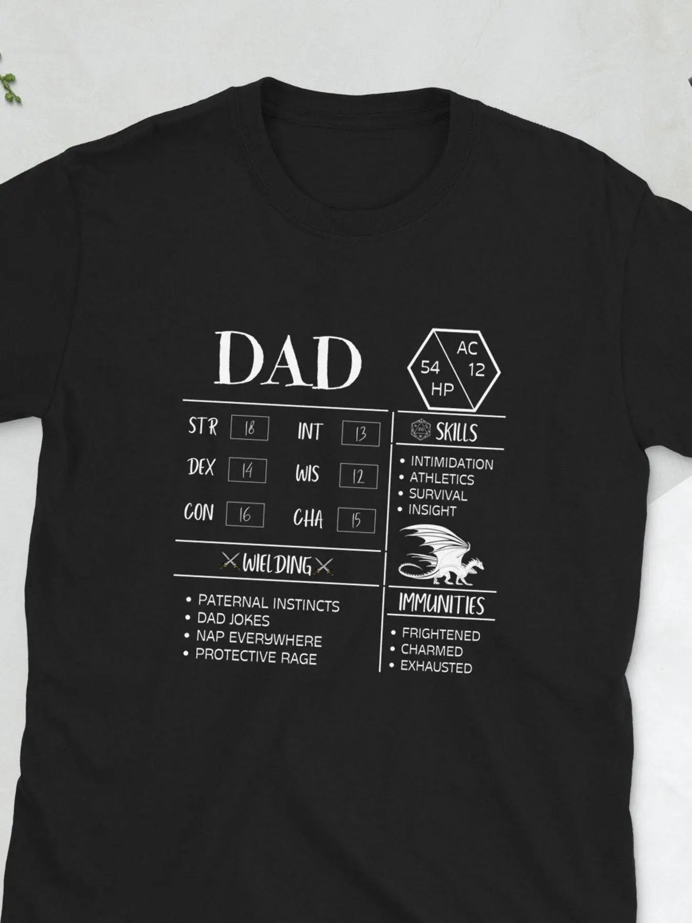 Funny Dad Attribute Label Character Sheet Print T-Shirt 100% Cotton O-Neck Short Sleeve Summer Casual Mens T-shirt Streetwear