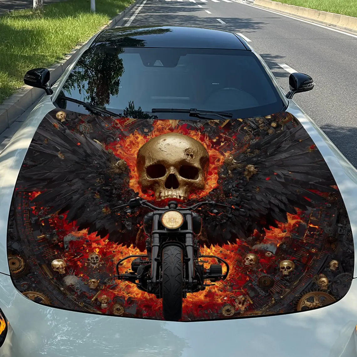 Car Hood Sticker-Wing Motorcycle Skeleton Design Waterproof And Scratch Resistant Vinyl Film Decoration,self-adhesive Protective