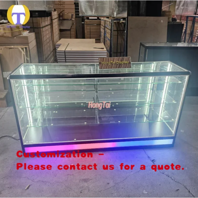 

Витрина для табачных изделий custom.Guangzhou HongTai 2026: Новая модель со стеклянным дисплеем и красочной LED-подсветкой