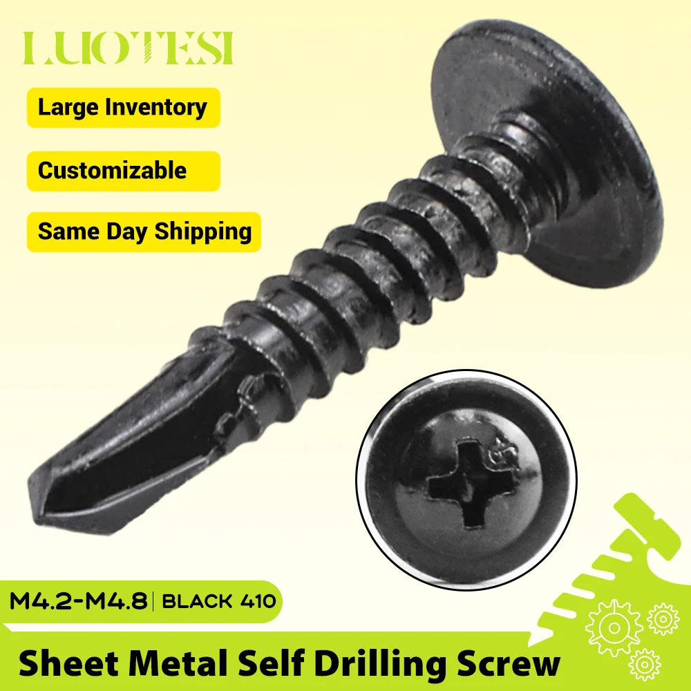 Cross Modified Truss Head Self Drilling Screw with Washer Black 410 Stainless Steel M4.2 M4.8 Phillips Self Tapping Sheet Metal