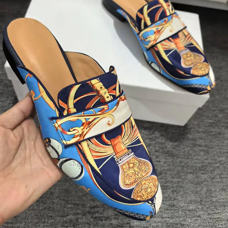 Mixed Color Satin Slippers Man Round Toe Slip On Flats Lady Fashion Loafer Shoes