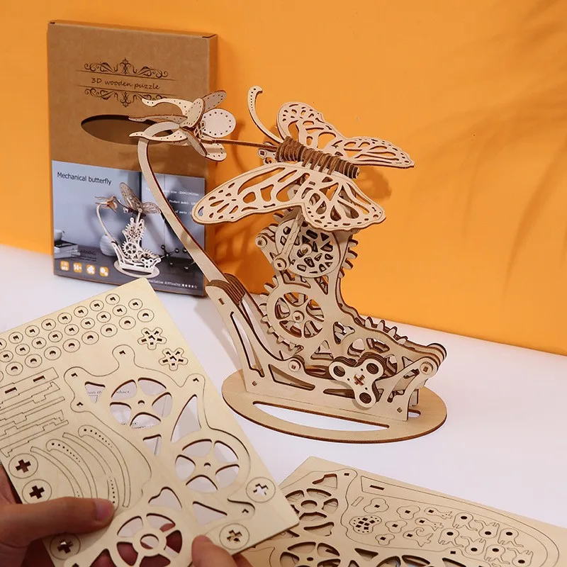 

OUZEY Wooden Mechanical Butterfly Model Kit for Adults Teens 14+， 3D Puzzle DIY Building Toys， Unique Home Desktop Decor Gift