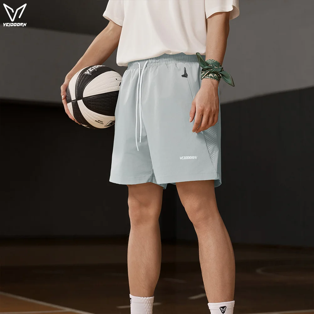 Veidoorn Woven Athletic Shorts Men Zipper Pockets for Running Training Secure Small Pocket for Keys Phone Lightweight