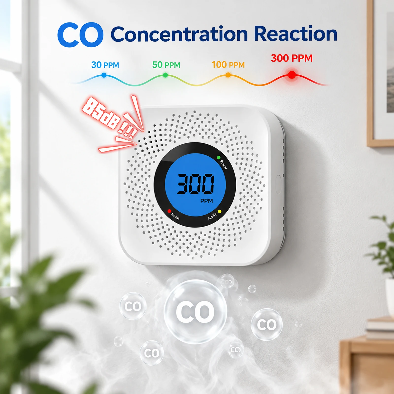 High Sensitivity Independent Carbon Monoxide Detector DC 4.5V Battery Powered CO Alarm with LCD Indicators For Home Security