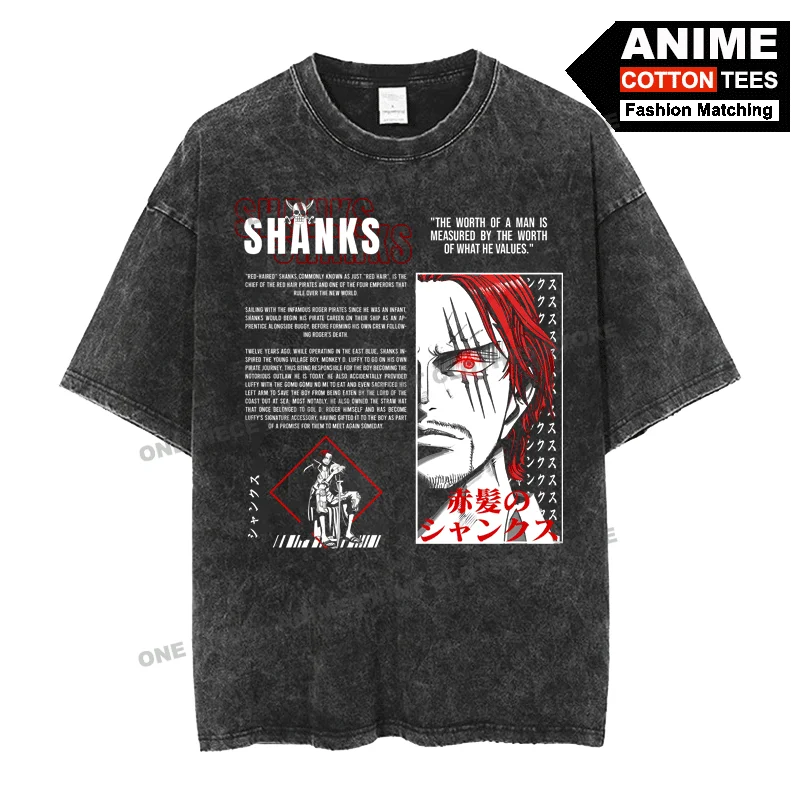 

Anime Peripheral Clothing ONE PIECE - Shanks Print T Shirt y2k Street styl Men Women Short Sleeve Retro Cotton Washed Loose Tees