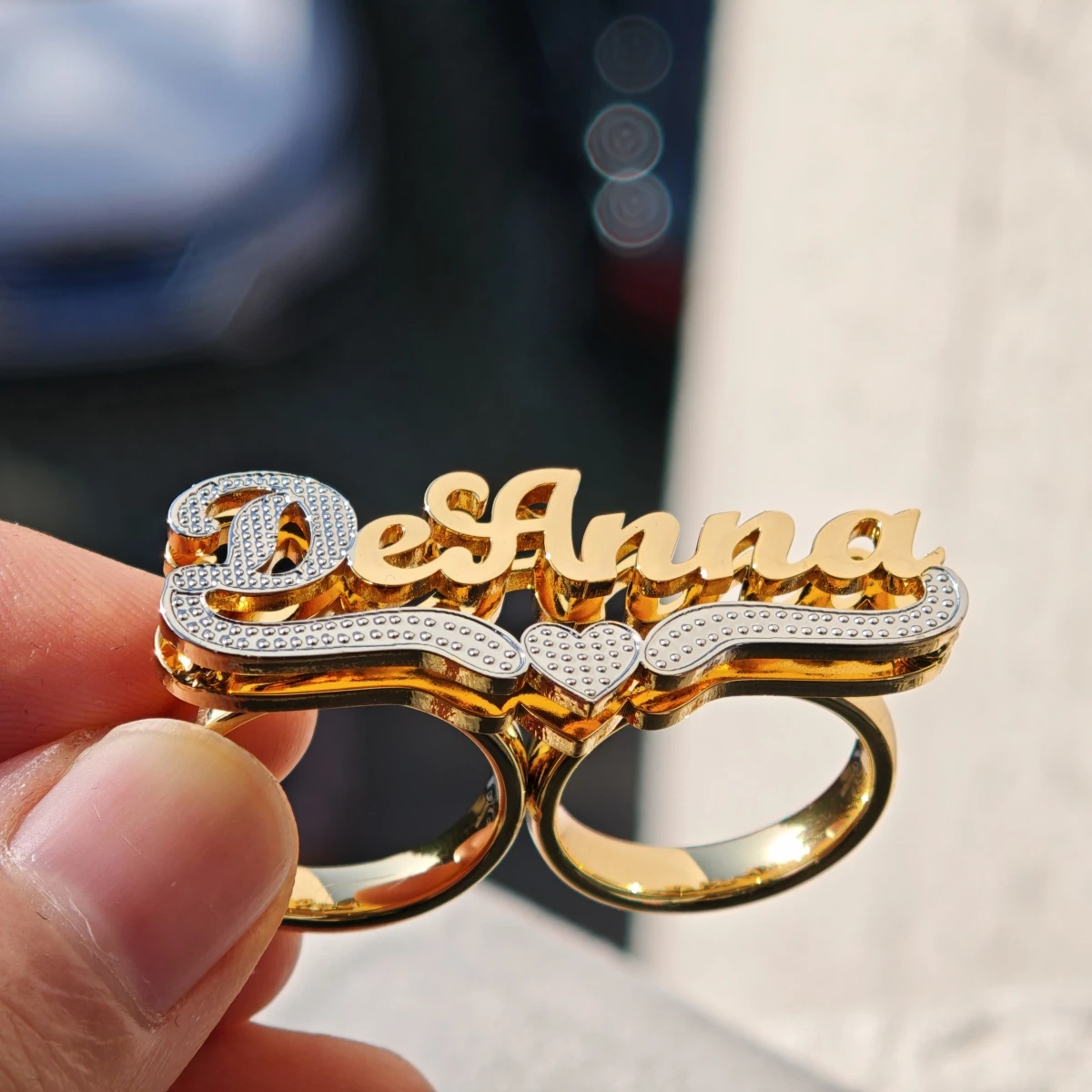 Customized Stainless Steel Jewelry Customized Double Finger 3D Double Layer Ring Charm Women's Jewelry Ring Valentine's Day Gift