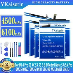 YKaiserin Battery For Xiaomi Mi 8 Pro SE 4C 5X 5S 5 6 8 Mi8 Pro For Redmi Note 5A/5A Pro Replacment Bateria