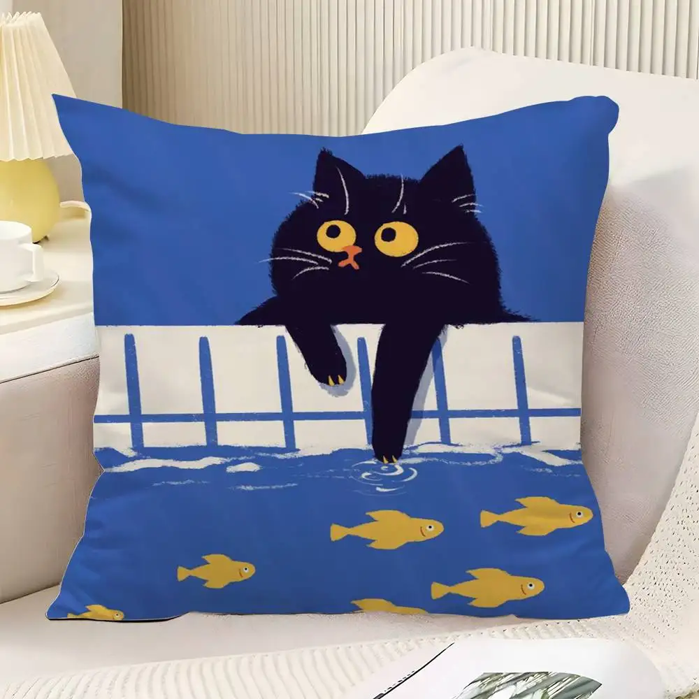 Cute Cat Fish Throw Pillow Cover Neutral Decor Cushion Cover Soft Sofa Couch Bed Home Decor Pillow Case