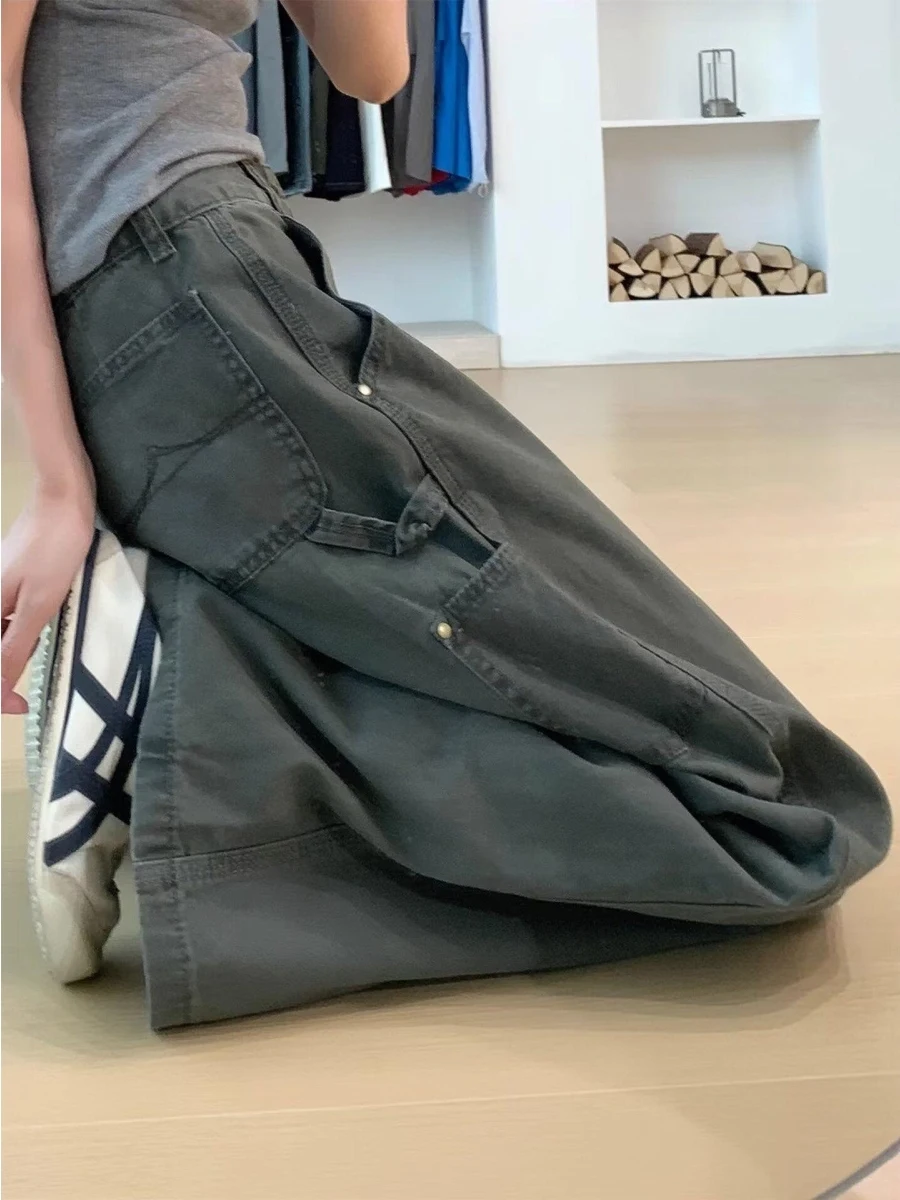 American Style Military Green Straight Leg Jeans Women's Loose Slim High Waist Casual Wide Leg Pants Autumn New Arrival