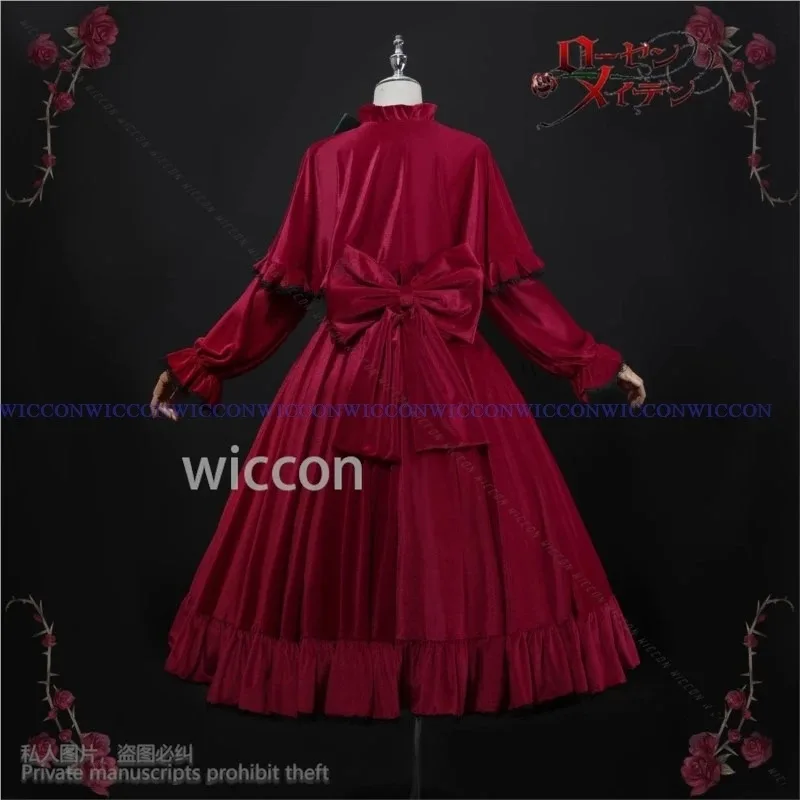 Cyanime rozen donzela shin ku cosplay traje vestido de veludo vermelho lolita chapéu perucas para meninas mulher festa de halloween personalizar